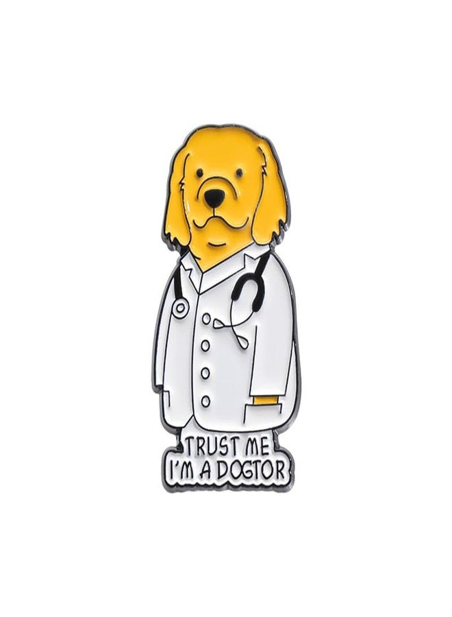 Cykdohy Creative Dog Doctor Brooch Enamel Pin ''TRUST ME I'M A DOGTOR'' Novelty Funny Animal Ducktor Lapel Pins Cute Cartoon Yellow Puppy Brooches Backpacks Jackets Badge Clothing Accessories for Women - Image 1